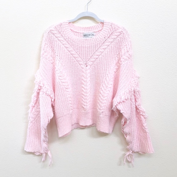 Wildfox Sweaters - [NWT] Wildfox baby pink fringe tie sweater